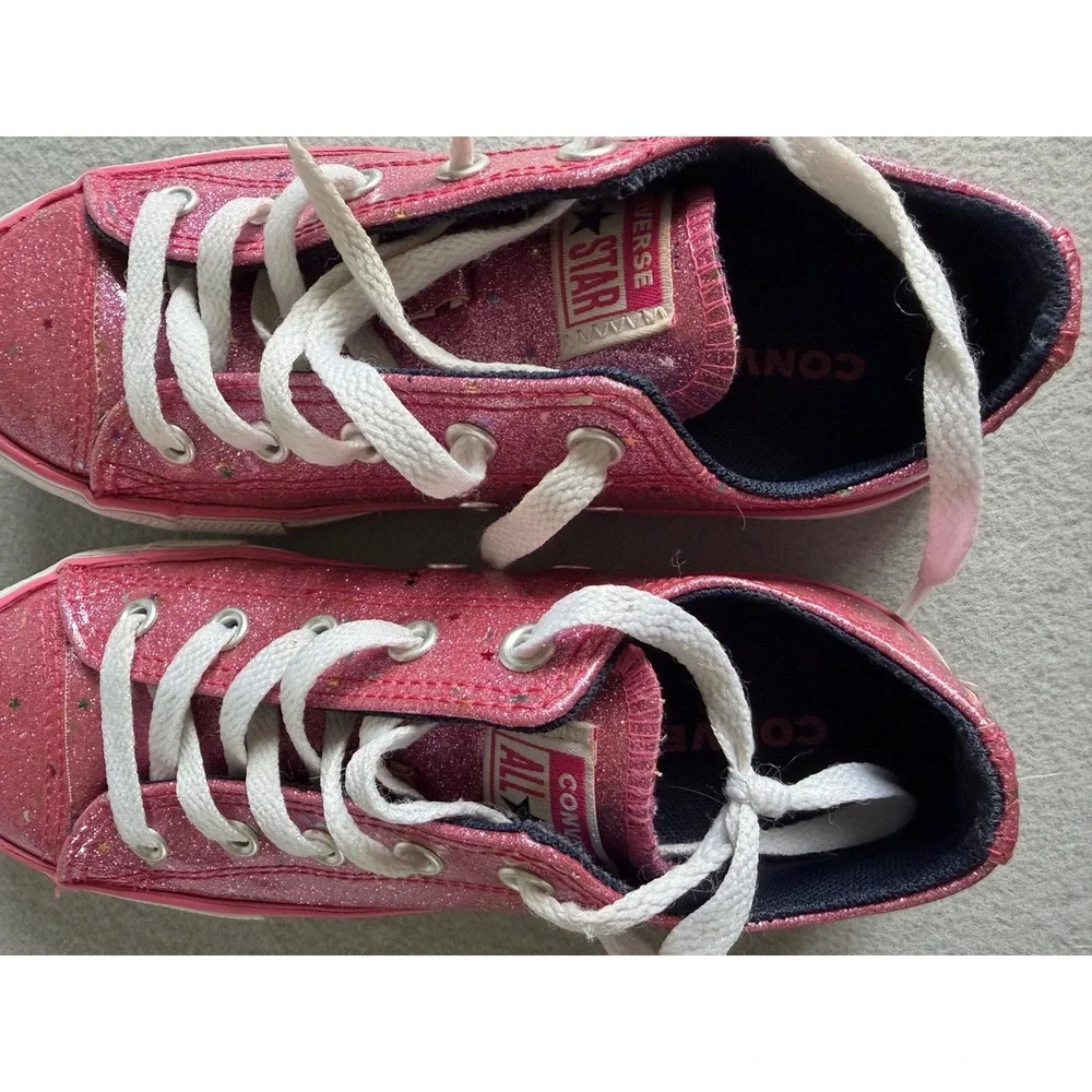 Converse Chuck Taylor All Star Pink Glitter Star Sneakers Kids Size 2 665108C